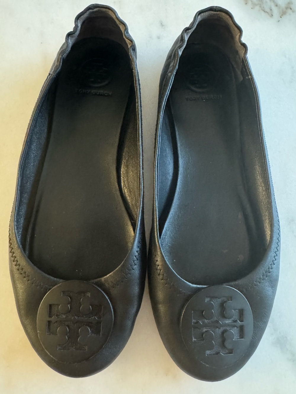 Tory Burch Reva Black Leather Monochrome Ballet Flats Size 7.5